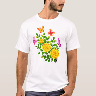 Camiseta Rosas Amarillas Y Mariposas-44444