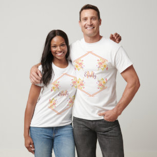 Camiseta Rosas amarillas y rosadas en acuarela, líneas, mon