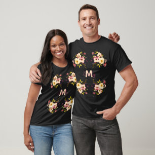 Camiseta Rosas amarillas y rosadas en acuarela, monograma