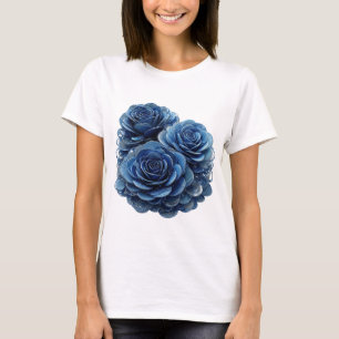 Camiseta Rosas Azules de Plata Elegantes Diseño Personaliza