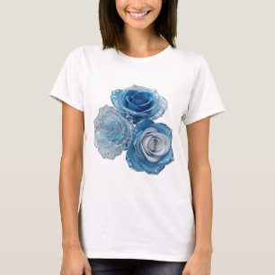 Camiseta Rosas Azules Plateadas Intensas en Impresión