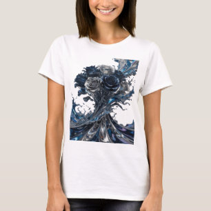 Camiseta Rosas Azules y Blancas de Plata Diseño de Texto Li
