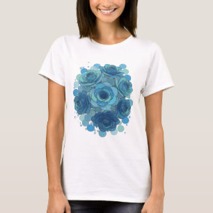 Camiseta Rosas Azules y Burbujas Arte de Texto 3D Azul Mode