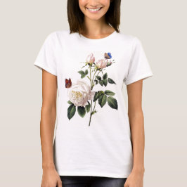 Camiseta rosas blancas y mariposas, Pierre Joseph Redouté