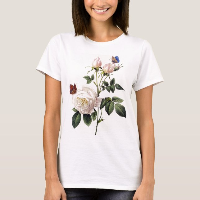 Camiseta rosas blancas y mariposas, Pierre Joseph Redouté (Anverso)