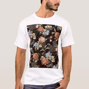 Camiseta Rosas botánicos: patrón floral abstracto.