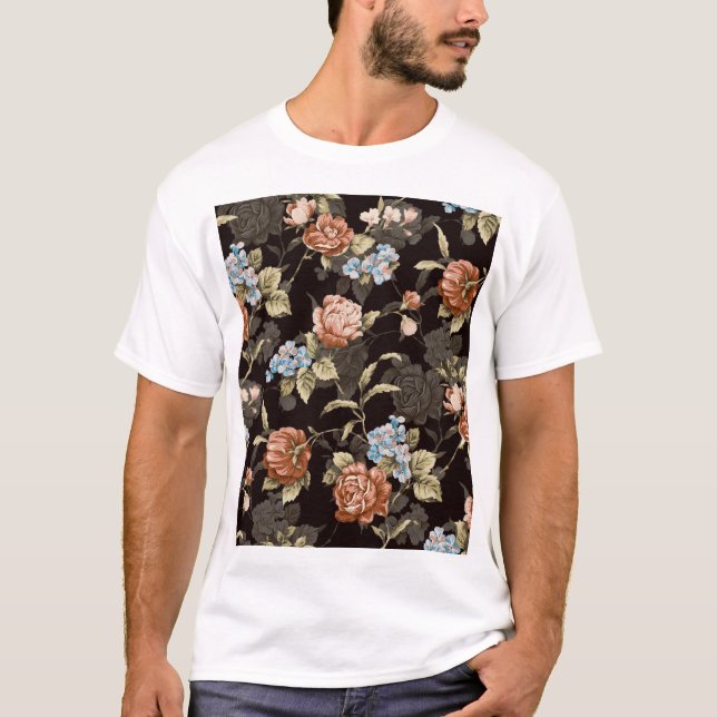 Camiseta Rosas botánicos: patrón floral abstracto. (Anverso)