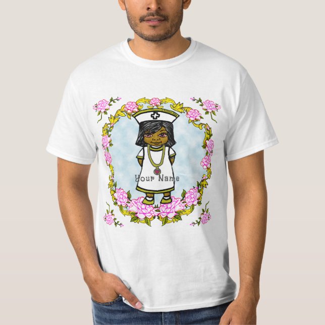 Camiseta Rosas Chica Marrón Enfermera (Anverso)