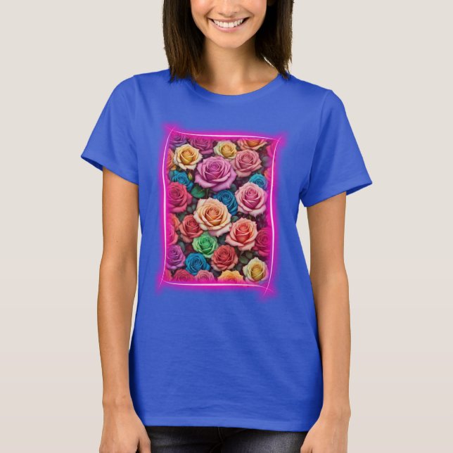Camiseta Rosas coloridos con marco morado (Anverso)