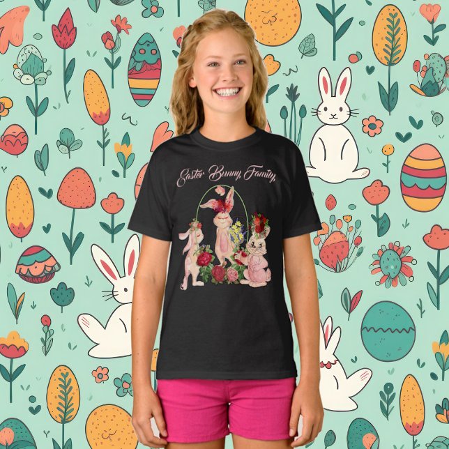 Camiseta Rosas de acuarela de la familia de conejitos de la (Easter Floral Crown Bunny Family Watercolor Roses T-Shirt)