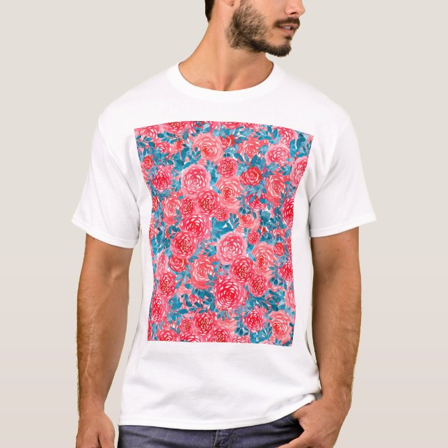 Camiseta Rosas de acuarela Tapiz floral (Anverso)