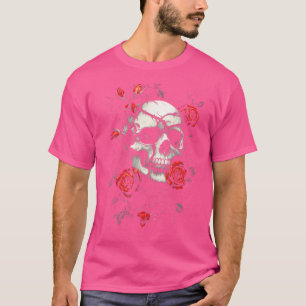Camiseta Rosas de arte de cráneo Gótico floral rojo Punk de