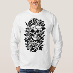 Camiseta Rosas de cráneo humanos Gótico dibujo original de