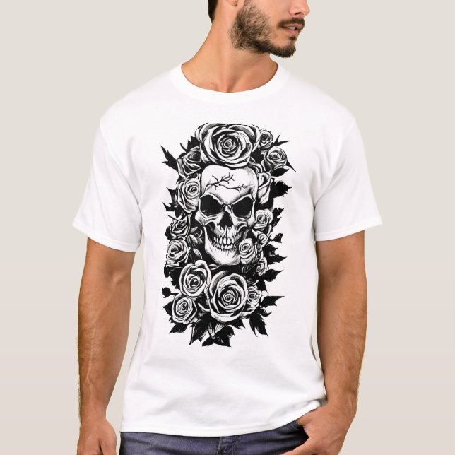 Camiseta Rosas de cráneo humanos Gótico dibujo original de  (Anverso)