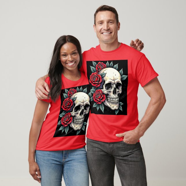 Camiseta Rosas de cráneo Tattoo Art (Unisexo)