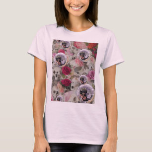 Camiseta Rosas de cráneo y bolas de disco rosado