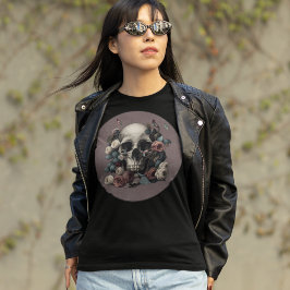 Camiseta Rosas De Cráneo Y Mariposas En Malva Texturada