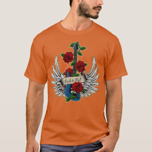 Camiseta Rosas de la guitarra de Bass Rock y Roll Vintage M