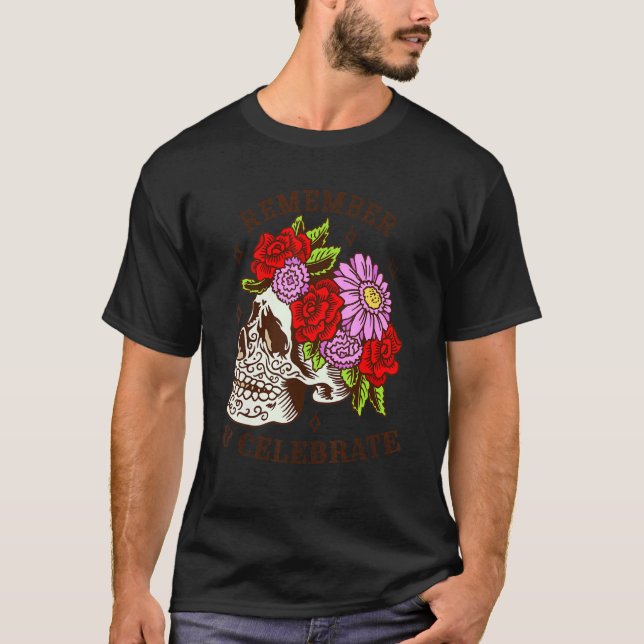 Camiseta Rosas de la Máscara de Esquí de Dia De Los Muertos (Anverso)