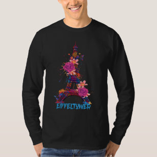 Camiseta Rosas de la Torre Eiffel Amo París Souvenir Franci