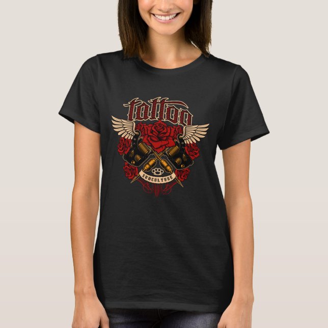 Camiseta Rosas de la vieja escuela de tatuaje subcultural s (Anverso)
