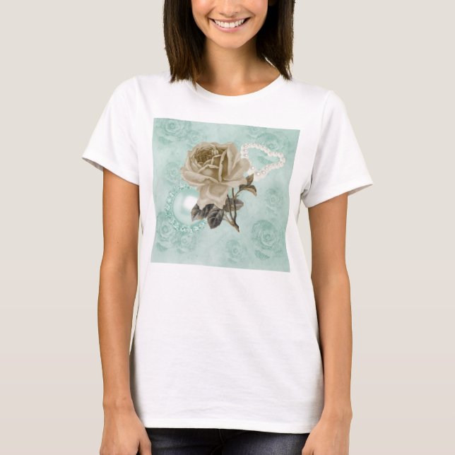 Camiseta Rosas de marfil verdes de la menta Bella Flowy T-S (Anverso)
