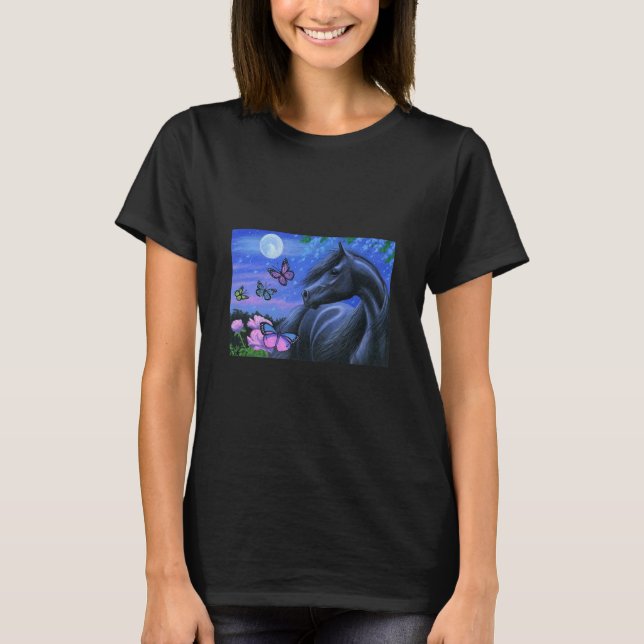 Camiseta Rosas de mariposas de caballos negros (Anverso)