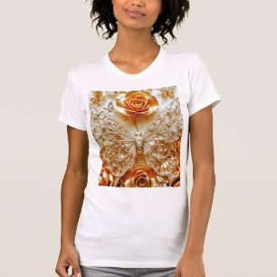 Camiseta Rosas de oro y mariposa filigrí plateada
