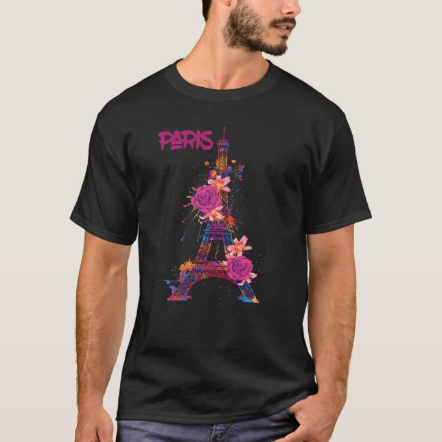 Camiseta Rosas de París Torre Eiffel Souvenir Francia Lo (Anverso)