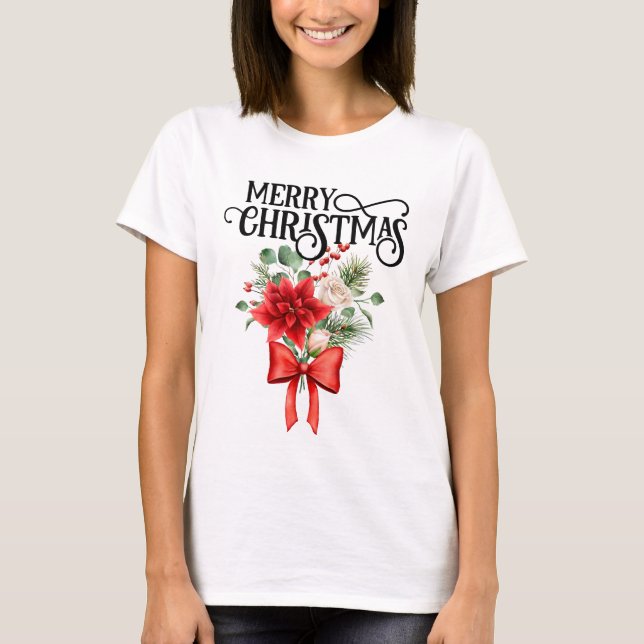 Camiseta Rosas de Poinsettia Navidades Flores Bouquet (Anverso)