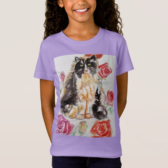 Camiseta Rosas De Tuxedo Cat Cute Flores Gatos Rosa De Acua (Anverso)
