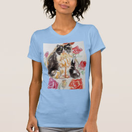 Camiseta Rosas De Tuxedo Cat Cute Flores Gatos Rosa De Acua