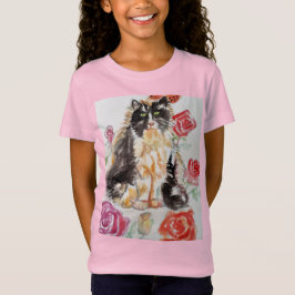 Camiseta Rosas De Tuxedo Cat Cute Flores Gatos Rosa De Acua