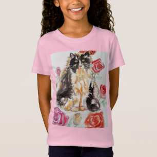 Camiseta Rosas De Tuxedo Cat Cute Flores Gatos Rosa De Acua