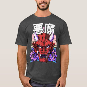 Camiseta Rosas de vaporwave del demonio japonés frente al c