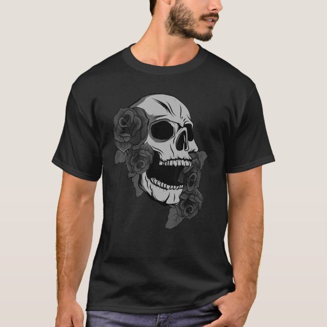 Camiseta Rosas del cráneo negro Gótico estético de visión m (Anverso)