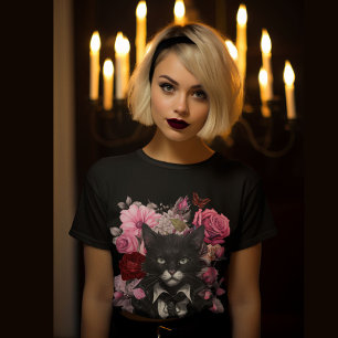 Camiseta Rosas del gato del rock del gótico oscurecen a Moo