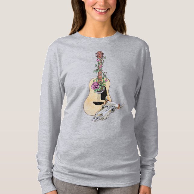 Camiseta Rosas del Western Guitar Cow Skull (Anverso)