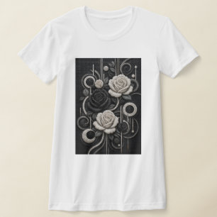 Camiseta Rosas en Blanco y Negro 3D Micro Mosaico