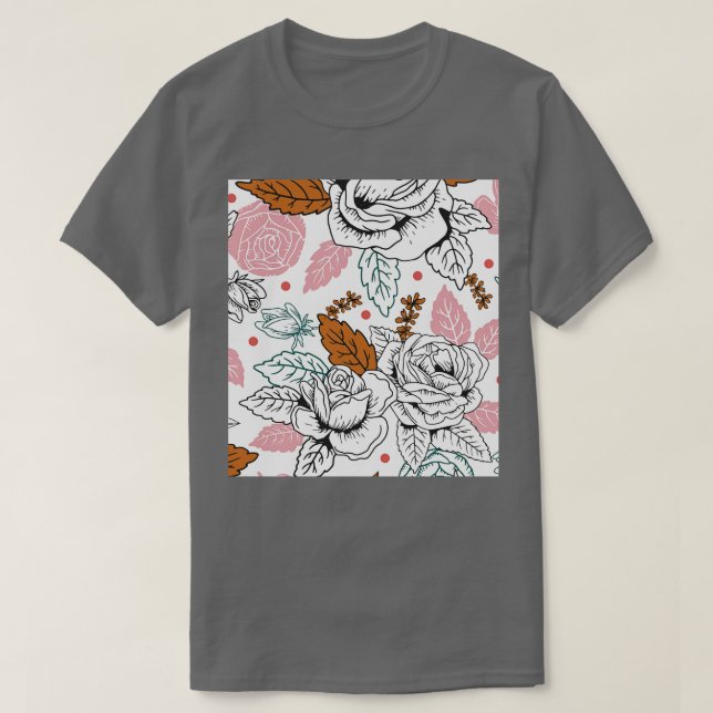Camiseta Rosas Flores Patrón Floral Línea Arte (Diseño del anverso)