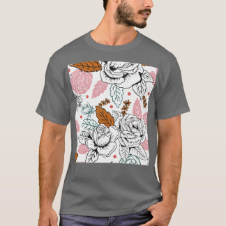 Camiseta Rosas Flores Patrón Floral Línea Arte