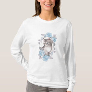 Camiseta Rosas gatitos y azules
