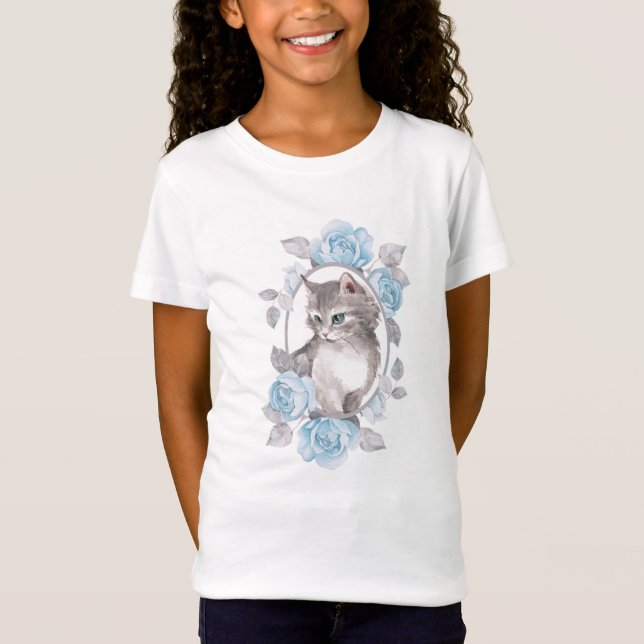 Camiseta Rosas gatitos y azules (Anverso)