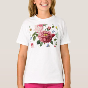 Camiseta Rosas Inglesas Románticas Elegantes Vintage Rosada