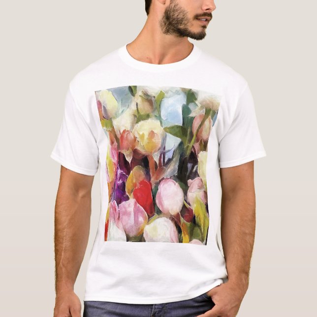 Camiseta Rosas modernos Tulips Bouquet: Resumen de pintura  (Anverso)