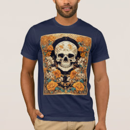 Camiseta Rosas Naranjas Rodeando Un Cráneo Art Nouveau Des