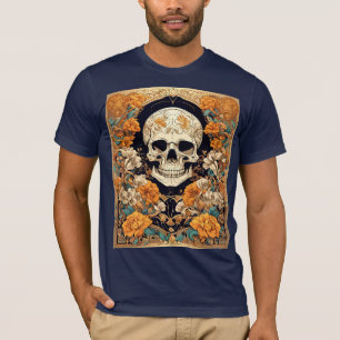 Camiseta Rosas Naranjas Rodeando Un Cráneo Art Nouveau Des