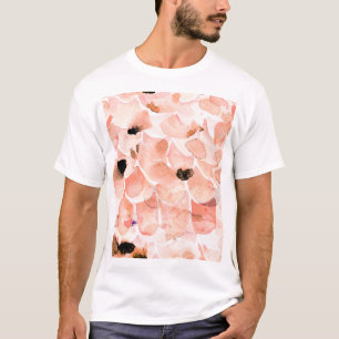 Camiseta Rosas, peones y hojas, patrón de acuarela.