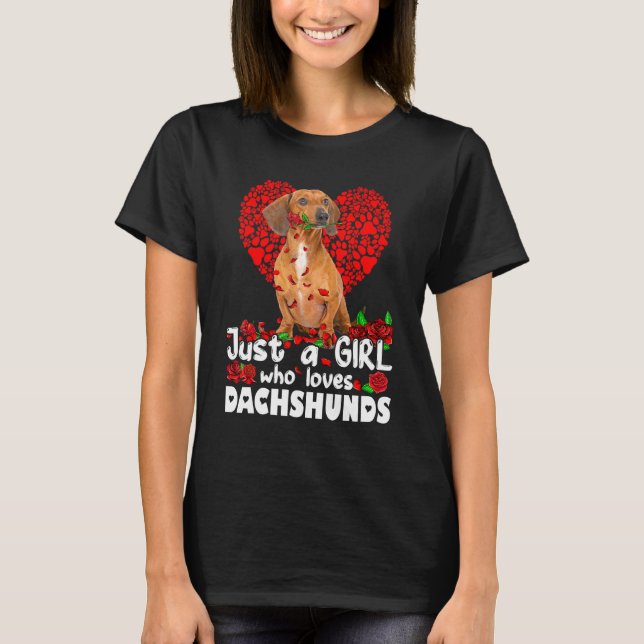 Camiseta Rosas Perros Divertidos Sólo Un Chica Que Ama A Da (Anverso)