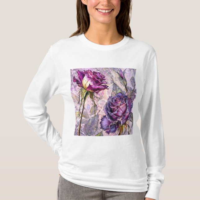 Camiseta Rosas Pintadas de Morado (Anverso)